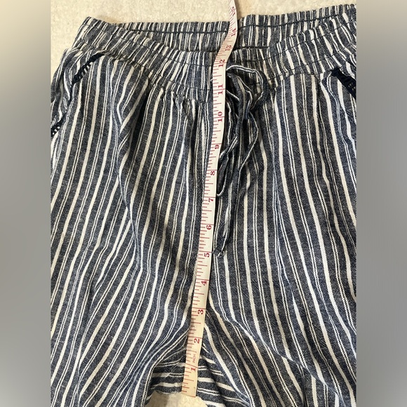Briggs Lounge Pants Women medium Blue Striped Linen Wide Leg Pockets Pull On M - Picture 6 of 8